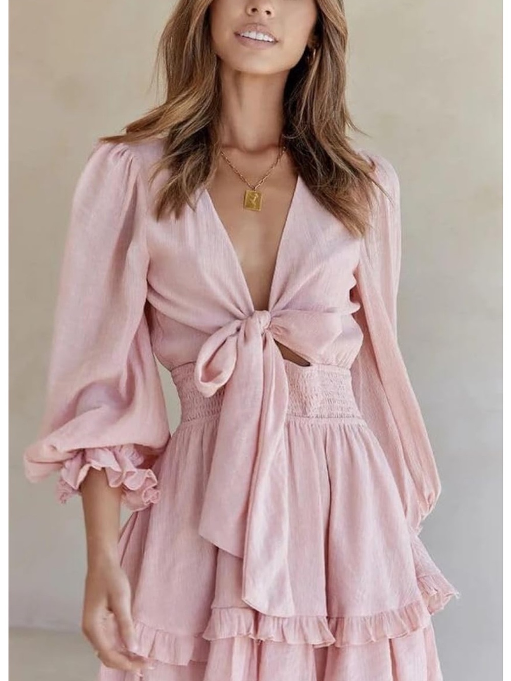 Women’s Pink Tie-Front Mini Dress